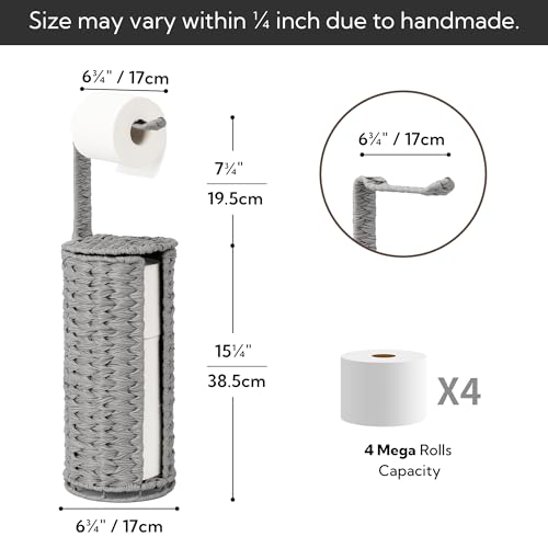 GRANNY SAYS Wicker Freestanding Toilet Paper Holder Stand with Storage, Modern Covered Toilet Paper Stand for 4 Rolls with Shelf for Wet Wipes, Tissue Holder for Bathroom Decor and RV, Gray - color: Gray, size: 6¾"D(For 4 Roll)