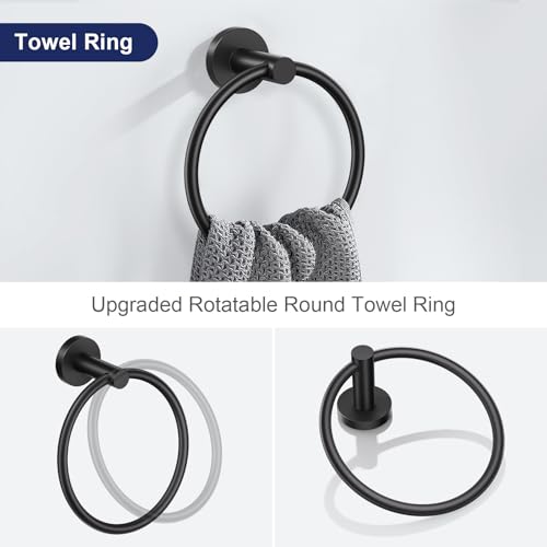Lairuier Matte Black Bathroom Hardware Set, 10-Piece Towel Bar Set SUS304 Stainless Steel Bathroom Hardware Accessories Set Round Towel Holder Set Wall Mounted - color: Matte Black, size: 10-Piece Standard Set