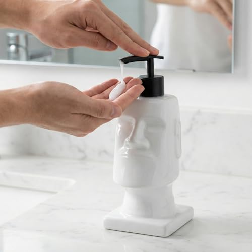 BOPPIE Stylish Ceramic Moai Statue Soap Dispenser, Modern Countertop Hand & Dish Soap Dispenser for Bathroom/Kitchen, Refillable Liquid Soap Bottle with Manual Pump (Ceramic Moai) - color: Ceramic Moai