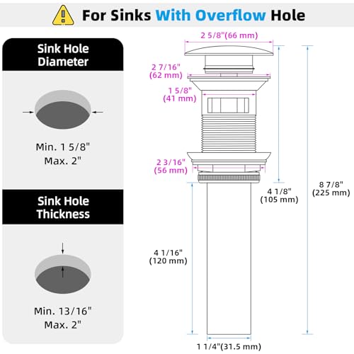Bathroom Sink Drain, Angle Simple Brass Pop Up Drain Stopper, Vessel Sink Drain with Overflow, Lavatory Vanity Sink Drain Stoppers Chrome - color: Chrome