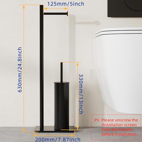 RUACQ Toilet Paper Holder Stand with Toilet Brush and Holder Set, 304 Stainless Steel Bathroom Toilet Tissue Paper Roll Holder Free Standing, Weighted Base, Heavy Duty (Matte Black) - color: Matte Black, size: Free standing