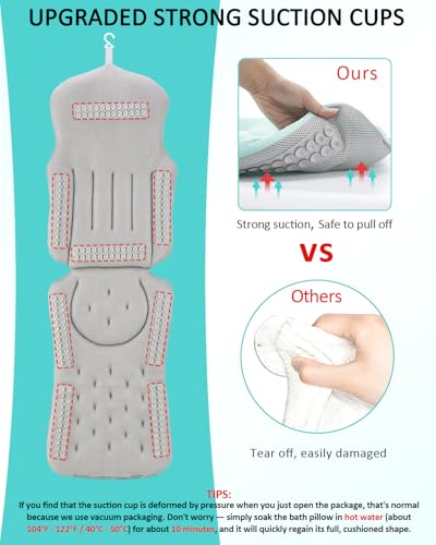 Full Body Bath Pillow for Bathtub, 5D Thick Tub Pillow for Bathtub with 192 Non-Slip Suction Cups, Laundry Bag & Hook, Bathtub Pillow for Head, Neck & Back Support (Green, 51"*15") - color: Green