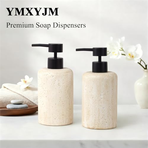 YMXYJM 2pcs/Set Hand Soap Dispenser Sets - 10.8oz Refillable Resin Liquid Soap Dispensers with Rust-Proof Pump for Bathroom Countertop or Kitchen, Faux Travertine - color: Faux Travertine