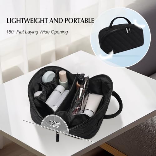 honitty Makeup Bag, Quilted Makeup Bag, Puffy Travel Make up Bags, Cosmetic Organizer Bag, Waterproof Toiletry Bag for Women - color: Black