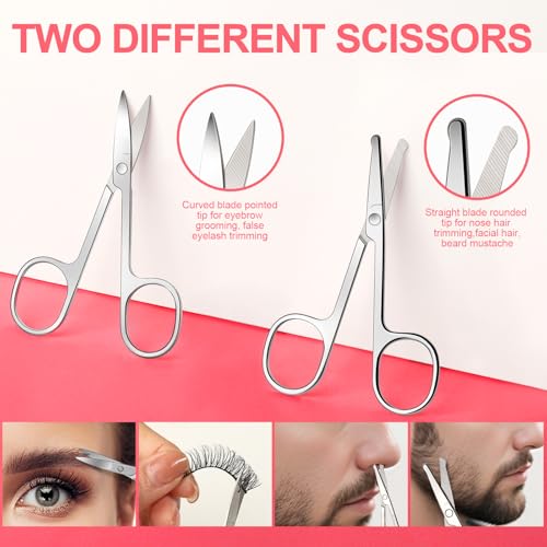 FANDAMEI Eyebrow Scissors, Eyebrow Kit, Eyebrow Tweezers for Women, Eyebrow Razor, Eyebrow Brush. Eyebrow Kit for Men with Leather Case. Eyebrow Scissors for Women Facial Hair Ingrown Hair Removal - color: Black