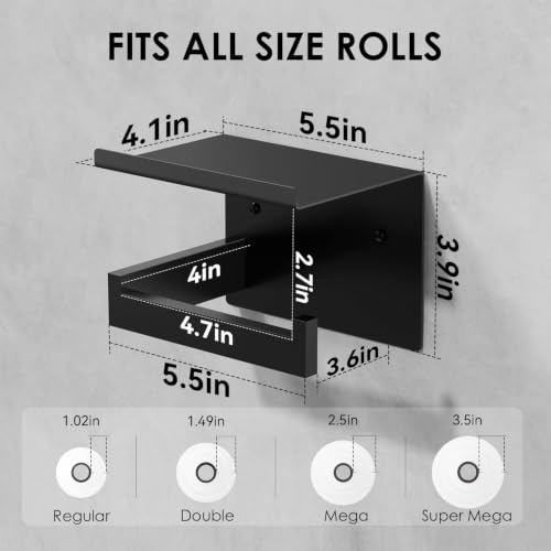Auxmir Self Adhesive Toilet Paper Holder with Shelf, Premium SUS304 Stainless Steel Rustproof Wall Mounted Toilet Roll Holder, Toilet Tissue Holder for Bathroom Shower Washroom Kitchen RV, Black - color: Tp Holder With Shelf-black