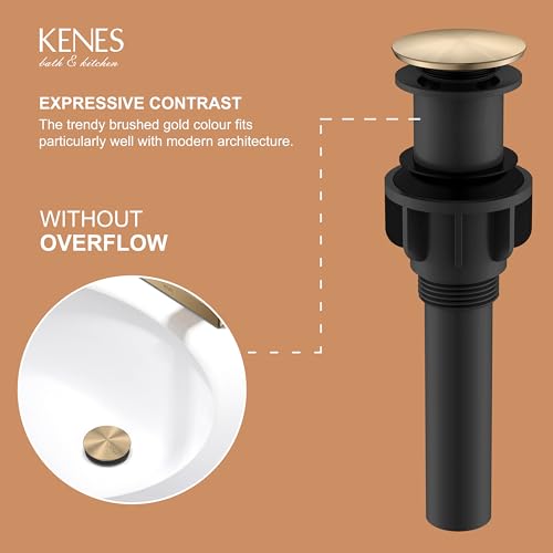 KENES Champagne Bronze Bathroom Sink Drain Without Overflow, Pop Up Bathroom Sink Drain Assembly Anti Clog Vessel Pop Up Sink Drain Stopper Lavatory Bathroom Vanity Sink Drain - color: Champagne Bronze, size: Big Pop up Cap (Without Overflow)
