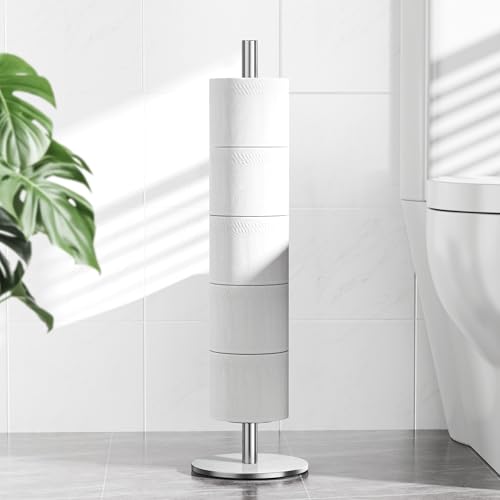Brushed Nickel Toilet Paper Holder Stand for Spare Rolls Storage, Stainless Steel Freestanding Toilet Paper Holder with Shelf Hold 5 Paper Rolls - color: Brushed Nickel