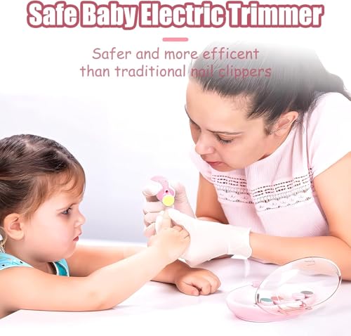 Qunlions life Baby Nail Trimmer Electric-12 in 1 Baby Nail Clippers Safe Baby Nail File Kit with a Nail Clipper, Scissor, Tweezers, and Nail Files - color: Pink+four Accessories