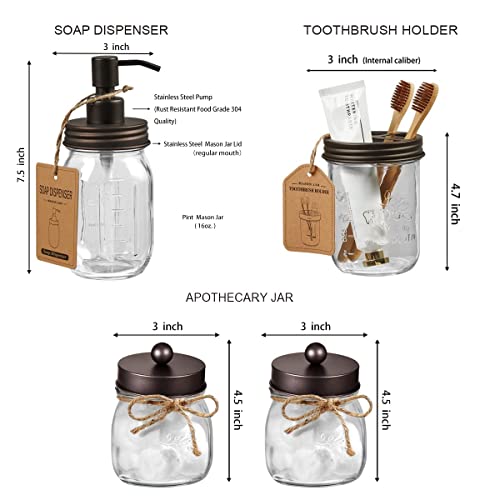 Amolliar Mason Jar Bathroom Accessories Set (4 Pcs) - Lotion Soap Dispenser & 2 Cotton Swab Holder & Toothbrush Holder-Rustic Farmhouse Decor, Countertop Vanity Organize, Bathroom Home Decor (Bronze) - size: Bronze, style: Standard-mouth