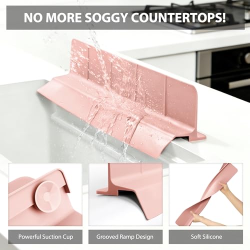 23Inch Sink Splash Guard – Extended Length & Tall Silicone Kitchen Sink Splash Guard with Overhang Drainage Design & Strong Suction Cups for Countertop (Lotus Pink, 23''x3.5'') - color: Lotus Pink, size: 23''x3.5''