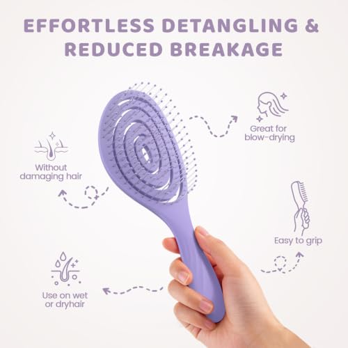 SHINLEA Detangle Hair Brush, Detangling Wet & Dry Spiral Hairbrush for Women, Men, Kids, Vented Detangler for Blow Drying, Glide Through Tangles For All Hair Types (Purple) - color: Purple