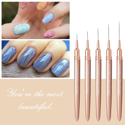 Artdone Metallic Nail Art Pens, Liner Brushes Set, 5PCS Gold Nail Tools | For Long Lines, Thin Details, Fine Drawing, Liner Brush UV Gel Polish Painting Nail Design Sizes 5/8/12/20/25mm - color: Copper Liner Brush Set