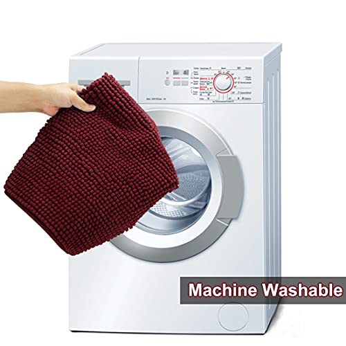 Urvoix Bathroom Rugs Set - 3 Pieces Ultra Soft Non-Slip Bath Mats, Chenille Absorbent Bath Rugs for Bathroom, Tub and Shower (Burgundy) - color: Burgundy