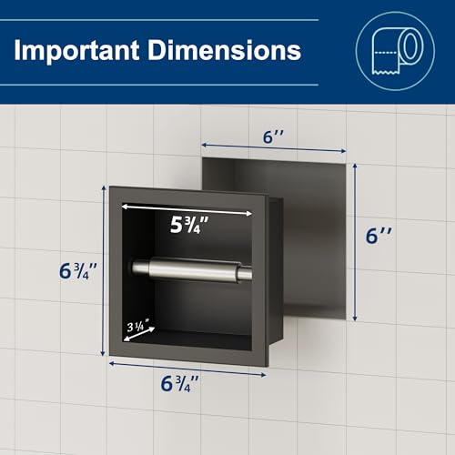Neodrain Recessed Toilet Paper Holder, Matte Black Toilet Paper Holder Built-in, Stainless Steel Recessed Tissue Paper Roll Holder, in Wall - color: Matte Black, size: 6X6In
