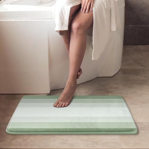 ArtSocket Sage Green Ombre Bathroom Set with Shower Curtain and Bath Rugs and Accessories, Striped Modern Neutral Non-Slip 3 Piece Set, 72"L x 72"W Curtain with 23.6"L x 15.7"W + 19.7"x 31.5" Rugs - color: Sage Green Ombre