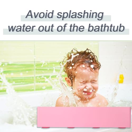 Bathtub Splash Guard, Silicone Bath Tray Spill-Proof Bath & Kitchen Sink Organizer Toy Storage Shelf Waterproof Barrier - color: Light Pink
