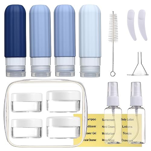 Mrsdry 16 Pack Travel Bottles for Toiletries, Leakproof Travel Containers for Toiletries, TSA Approved Silicone Travel Accessories Squeezable Refillable 3oz for Shampoo Conditioner Lotion - color: Blue