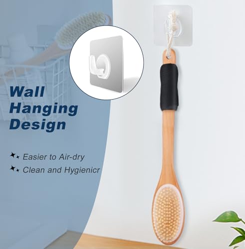 Long Handle Ergonomically Back Scrubber/Brush for Shower, Double Sided Exfoliating Body Scrubber for Women and Men (Black) - color: Black