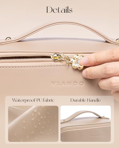 VLANDO Makeup Bag,Travel Toiletry Bag,Cosmetic Bag for Women PU Leather Portable Make up Bag for Skincare, Brushes & Travel Essentials-Toffee - color: 01.Toffee
