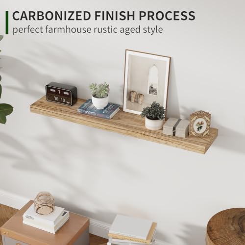 Marsmiles Wood Floating Shelves for Wall Set of 2, 36 Inch Wide Rustic Wooden Floating Shelves, Invisible Wall Mounted Display for Living Room Bedroom Kitchen Bathroom Office, Carbonized Black - color: Carbonized Black, size: 36Inch, Set of 2, (1-2/5"H)