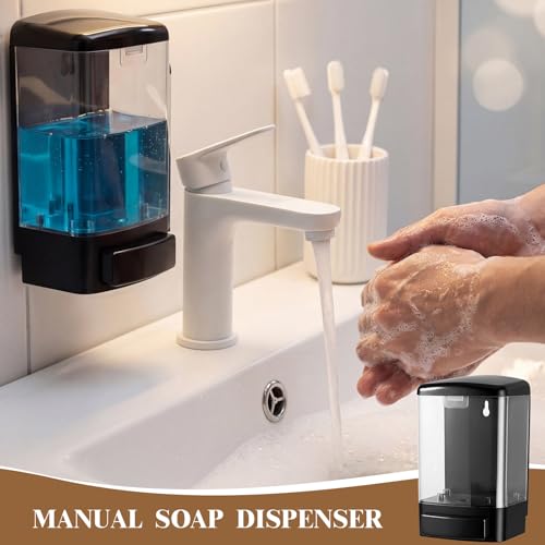 Hushee 4 Pcs Plastic Wall Mounted Soap Dispenser Commercial Manual Soap Containers Wall Dispenser for Kitchen Shower Hotel Liquid Shampoo Gel Chamber(33.8 oz 1000 ml,Clear) - color: Clear, size: 33.8 oz 1000 ml