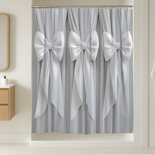 Bow Shower Curtain, Elegant Modern Ribbon Curtain N/a Gray Washable with Hooks Design Print Bath Curtains for Bathroom Bathtub Apartment Decor 54x78 Inch - size: 54"W x 78"L (Pack of 1)