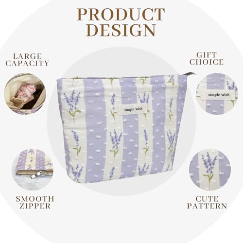 Wudygirl Floral Makeup Bag Travel Cosmetic Bag for Women Small Makeup Pouch with Zipper Cosmetic Pouch Handbag Aesthetic 8.3" x 5.9"(Purple Bellflower) - color: Purple Bellflower