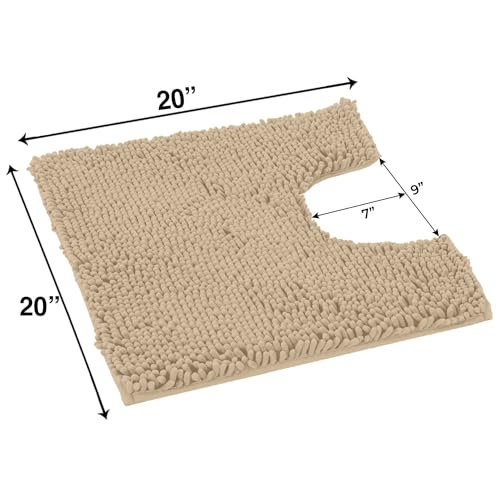 LuxUrux Luxury Shaggy Toilet Bath Mat U-Shaped Contour Rugs for Bathroom, Soft and Comfortable, Maximum Absorbent, Dry Quickly, Non-Slip, Machine-Washable (20 x 20 inch, Birch) - color: Birch, size: 20'' X 20'' U