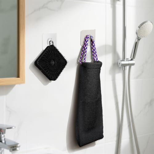 Manmihealth Dual-Sided Silicone Body Scrubber Scalp Massager & African Bath Sponge Net Set, 2-in-1 Silicone Shower Shampoo Brush Africa Wash Net Combination, Lather Well, Strong Exfoliating (Black) - color: Shower Brush+net Sponge Set (Black)