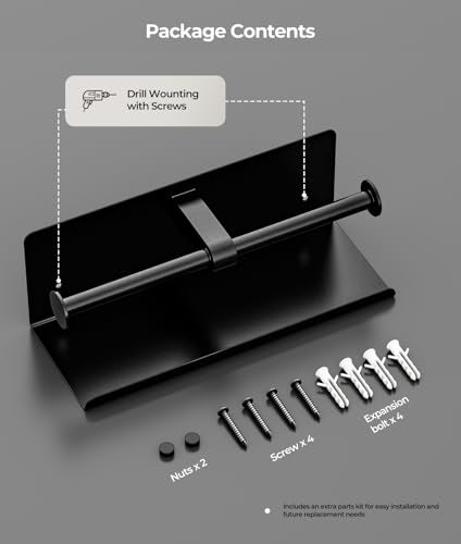 FreshGlow Double Toilet Paper Holder with Shelf, Wall Mount Tissue Roll Holder for Bathroom, 304 Stainless Steel Commercial Toilet Paper Dispenser with Phone Shelf, Matte Black - color: Black