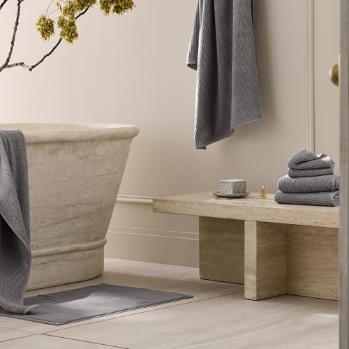BOLL & BRANCH Turkish Ribbed Bath Mat - Stone - 100% Organic Turkish Cotton - Plush Absorbent Quick Dry Luxury Bathroom Mat with Ribbed Texture - Soft Underfoot Spa Comfort - color: Stone, style: Ribbed