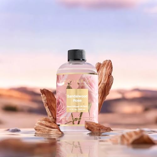Cocorrína Reed Diffuser Refill Sandalwood Rose 17oz (500ml) with 8 Sticks - Premium Long-Lasting Floral Essential Oil, Home Fragrance for Bedroom, Bathroom Home Decor - size: 17 Fl Oz (Pack of 1)
