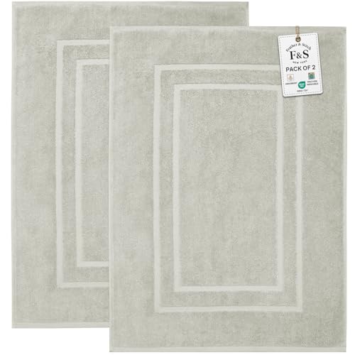 Feather & Stitch 2 Piece Towel Like Bath Mats (30x21 Inch) 100% Cotton Terry Bath Mats, Bathroom Shower Floor Mats [NOT A Bathroom Rug], Soft Absorbent Washable Mats - Silver Birch - color: Silver Birch