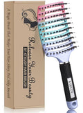 KTKUDY Detangling Brush Boar Bristles Hairbrush Make Hair Shiny & Healthier Curved and Vented Detangler Brush for Women Men Kids Wet & Dry Hair - color: Purple-Green-Pink Gradient