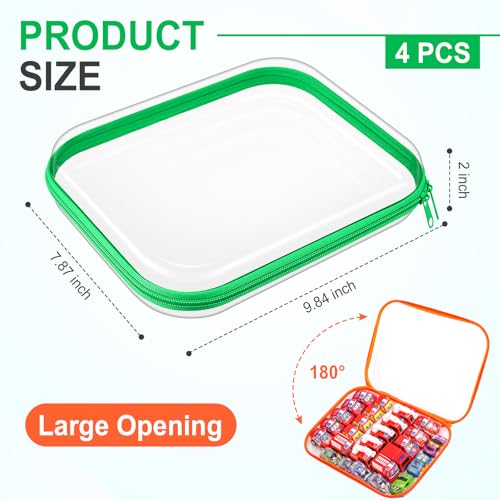 Hoolerry 4 Pcs Hard Clear Zipper Case Makeup Bags Plastic Zipper Pouch Transparent Storage Box Containers for Cosmetics, Snacks, Building Blocks, Puzzles(Clear,9.8 x 7.9 x 2 in,Fluorescent) - color: Fluorescent, size: 9.8 x 7.9 x 2 in