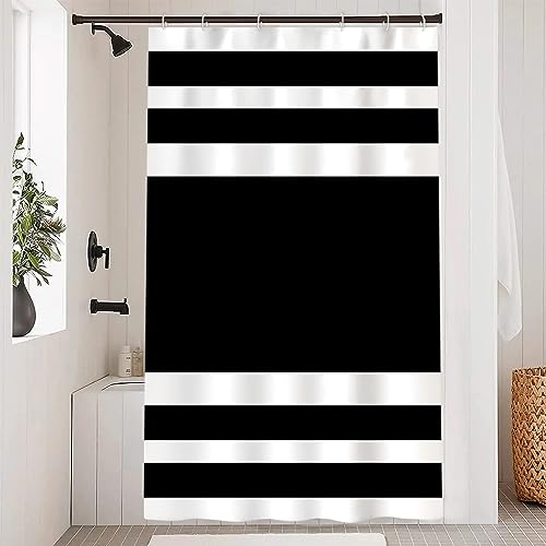 60x72inch Black and White Striped Shower Curtain Casual Style Stripes Modern Minimalist Bath Curtain for Home Concise Stall Bathroom Bathtub with Hooks Waterproof Fabric Polyester - color: Black White, size: 60"W x 72"L (Pack of 1)