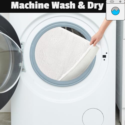 YHF Bathroom Rugs 17" X 24", Extra Thick & Soft Microfiber Shaggy, Machine Washable Bath Mats, Absorbent Bath Rugs, Non-Slip Rubber Backing Bath Mat for Bathroom Floor, Tub and Shower, White - color: Arctic White, size: 17" X 24" (Rectangular)