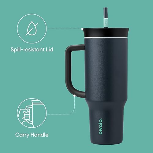 Owala Stainless Steel Triple Layer Insulated Travel Tumbler with Spill Resistant Lid, Straw, and Carry Handle, BPA Free, 40 oz, Gray (Foggy Tide) - color: Foggy Tide, size: 40 Ounces (Pack of 1)