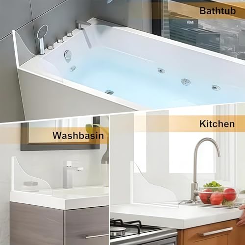 2 Pcs Bathtub Water Guards, Removable Shower Splash Guard for Tub with Fine-Adjustment Angle, Acrylic Water Blocker for Bathroom, Kitchen Sink, Keeps Water in Shower