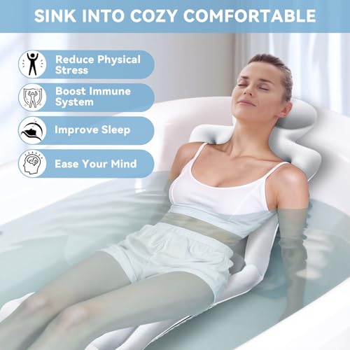 Full Body Bath Pillow for Bathtub RUVINCE Ergonomic Luxury Bathtub Pillow with Head,Neck, Shoulder and Back Support, 6D Bath Pillows for tub with 192 Powerful Suction Cups, Fits All Bathtub - color: White