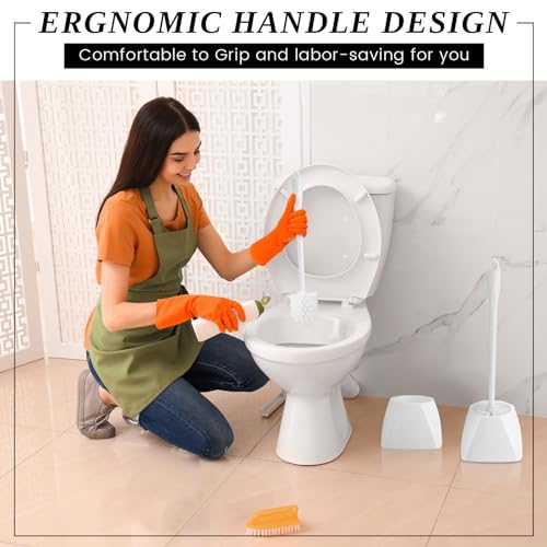 FoldTier 1 Set Toilet Holder and Brush Set 16.14 Inch Toilet Bowl Cleaner Brush with Caddy Bathroom Scrub Plastic Scrubber with Long Handle for Bathroom Cleaning, Easy to Assemble (White) - color: White