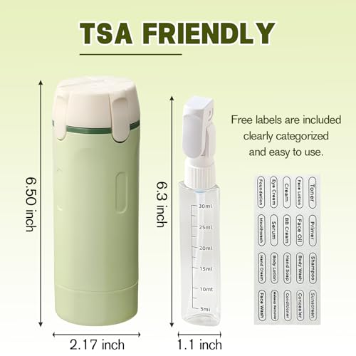 4 in 1 Travel Dispenser, 4 Pack 30ML Travel Bottles with Measurement Scale & Label Stickers for Toiletries, Leak Proof Dispenser Bottle Containers for Shampoo Lotion Conditioner Cream (Green+White) - color: Green+White