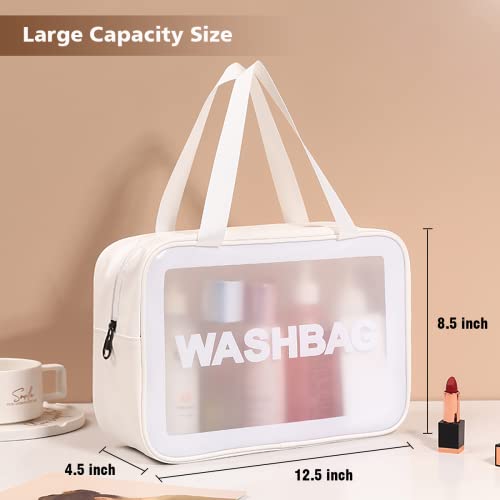 DAPOWER Travel Toiletry Bag for Women and Men, Matte Translucent Toiletry Bag with Handy Handle, Makeup Cosmetic Organizer Bag for Travel Toiletries Accessories (White) - color: White