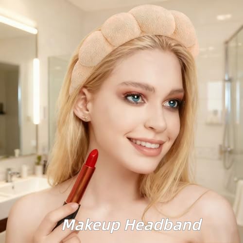 7 Pcs Spa Set, Facial Headband and Wristband Set, Skincare Accessories, College Style Girl Idea Gifts, Hair Accessories for Women and Girls（Brown） - color: Brown