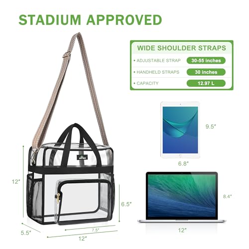 MAY TREE Clear Bag for Stadium Events, 12x6x16 Clear Tote Bag with Removable Strap, Transparent Bag for Concert Sports Gym, White & Beige-Strap - color: White & Beige-Strap