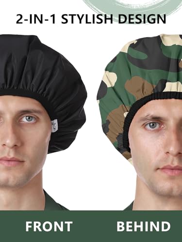 Years calm Shower Cap for Men, Waterproof Reusable Hair Cap with Dual-Layer Design, Reversible Double-Sided Use, Stretchable Elastic Band, Comfortable Fit for Shower, Gym, Hair Care & Travel - color: Green and black