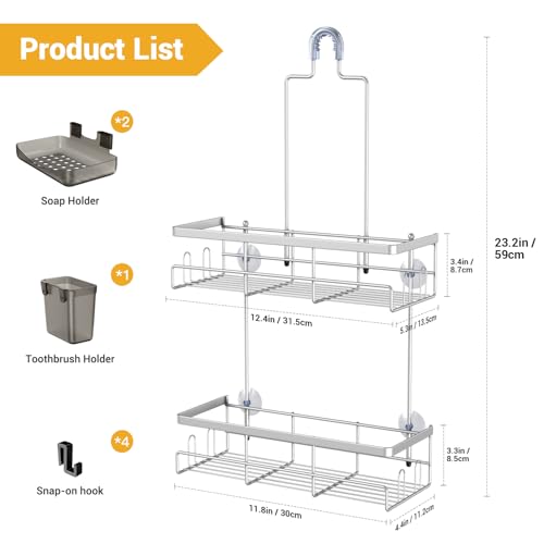 AKTECKE Shower Caddy Hanging Bathroom Organizer: Rustproof Shower Shelf for Inside Shower - No Drilling Shower Racks Over Showerhead - Bath Shelves Rack for Shampoo Soap Chrome - color: Chrome