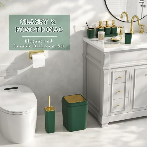 Bathroom Set - 26PC Bathroom Sets with Shower Curtain and Rugs, Bathroom Accessory Set, Green Bathroom Set, Elegant Bathroom Accessories Set, Shower Curtain Set, Trash Can & Soap Dispensers - color: Dark Green & Gold, size: Bath Set+Shower Curtain+Bath Ru