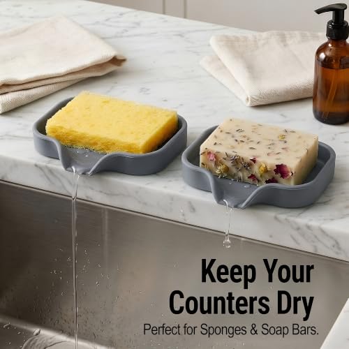 Zulay Kitchen Small Silicone Sponge Holder (4.9x3.3”) – Space-Saving Sink Organizer Tray for Sponge, Soap, Brush & More – Compact Non-Slip Dish for Kitchen & Bathroom (Grey) - color: Grey (Small), size: Small (4.9x3.3)